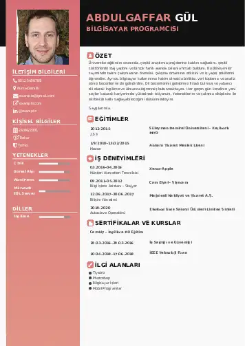 Bilgisayar Programcısı CV Örnekleri cv indir